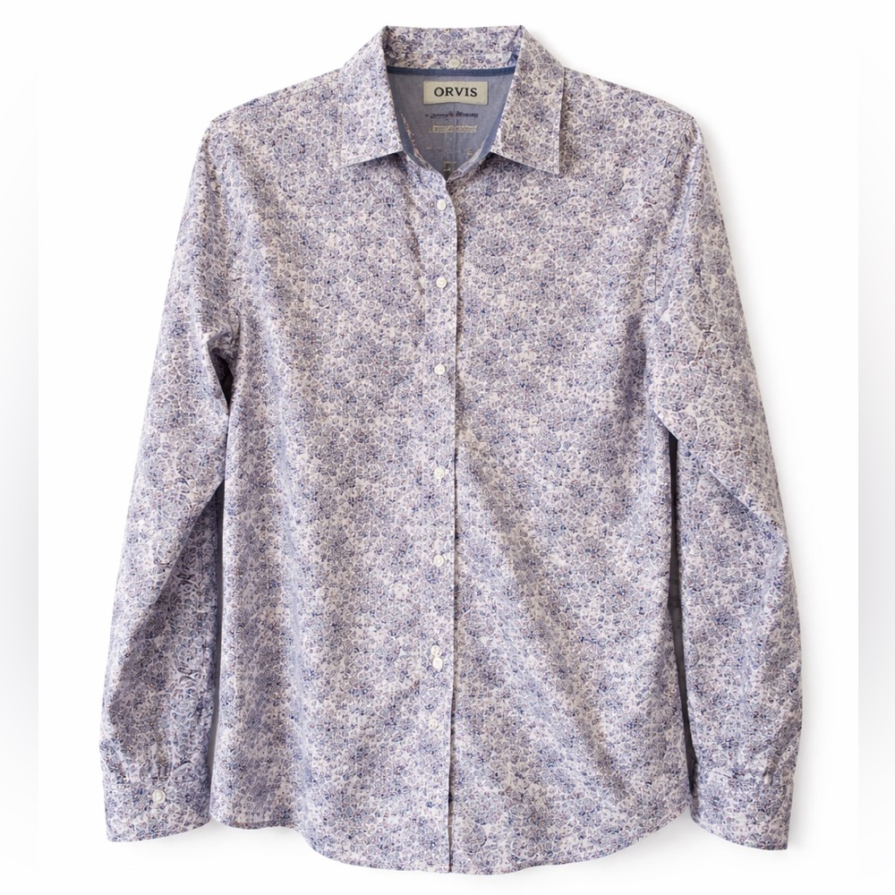 Orvis Button Down Shirt Blouse long sleeve blue purple floral size 4